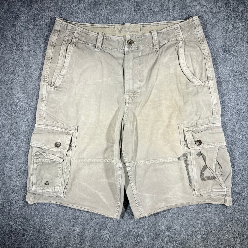 Y2K American Eagle Cargo Shorts 36 Khaki Military Utility
